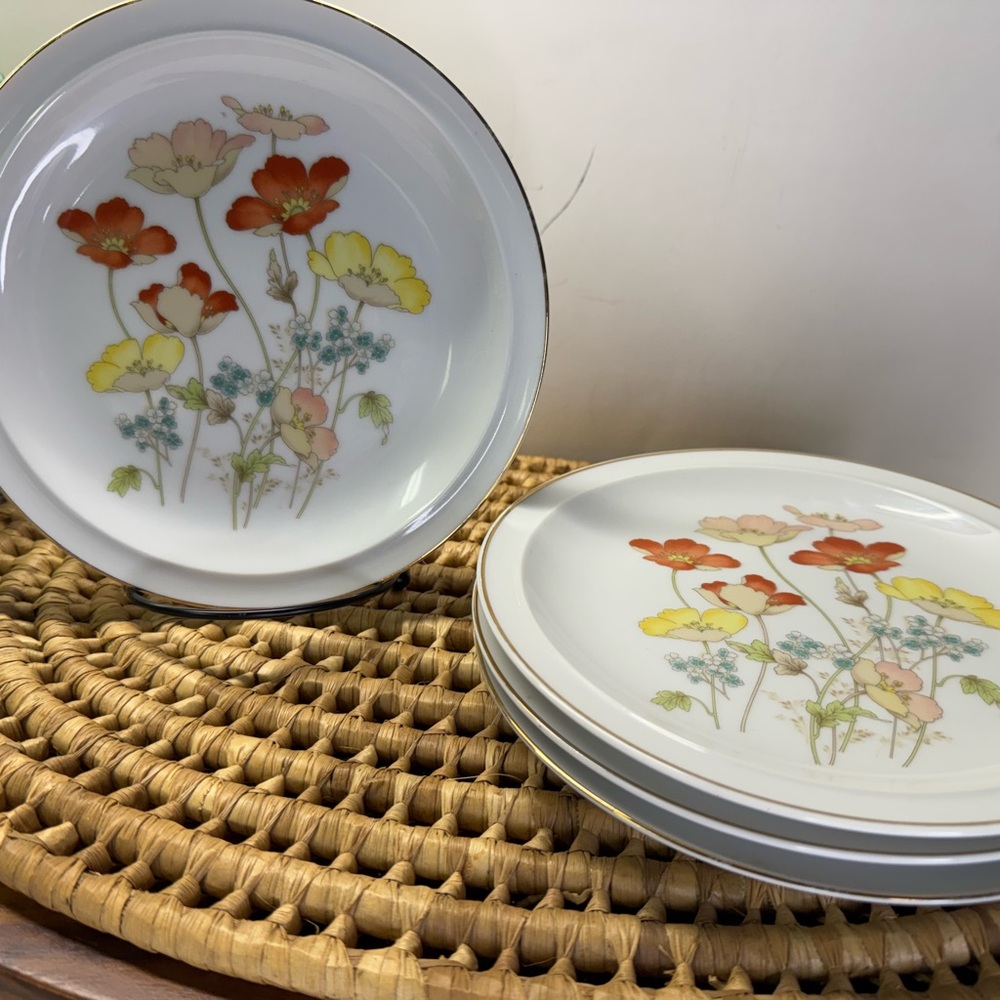 Painted Poppy Fanci Florals Collection Japan Set Of 4 Plates MCM